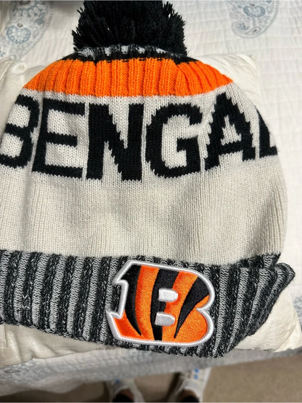 Men’s Bengals Knit Pom Beanie Hat - Orange/White/Black